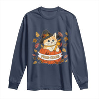 Funny Thanksgiving Cat Lover Long Sleeve Shirt Purritans Pilgrim Puritans Hat - Wonder Print Shop
