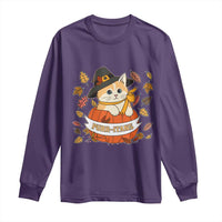 Funny Thanksgiving Cat Lover Long Sleeve Shirt Purritans Pilgrim Puritans Hat - Wonder Print Shop
