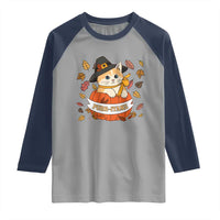 Funny Thanksgiving Cat Lover Raglan Shirt Purritans Pilgrim Puritans Hat - Wonder Print Shop