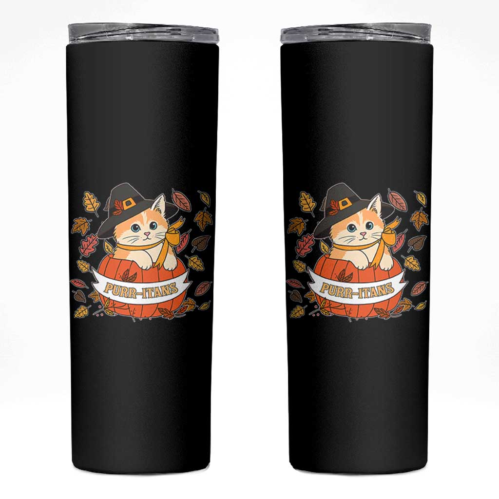 Funny Thanksgiving Cat Lover Skinny Tumbler Purritans Pilgrim Puritans Hat - Wonder Print Shop