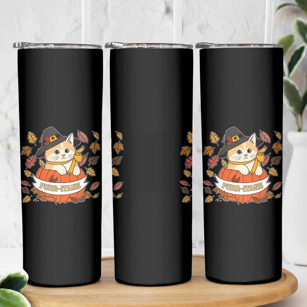 Funny Thanksgiving Cat Lover Skinny Tumbler Purritans Pilgrim Puritans Hat - Wonder Print Shop