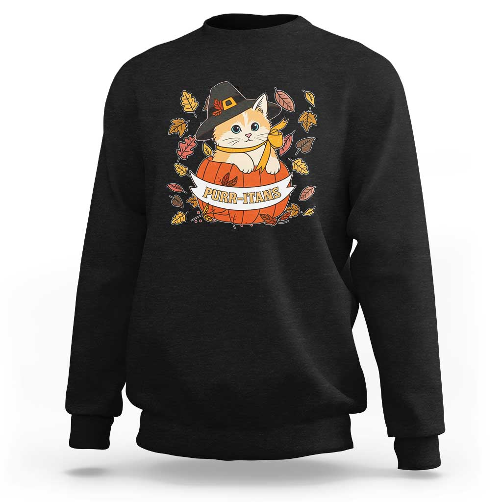 Funny Thanksgiving Cat Lover Sweatshirt Purritans Pilgrim Puritans Hat - Wonder Print Shop