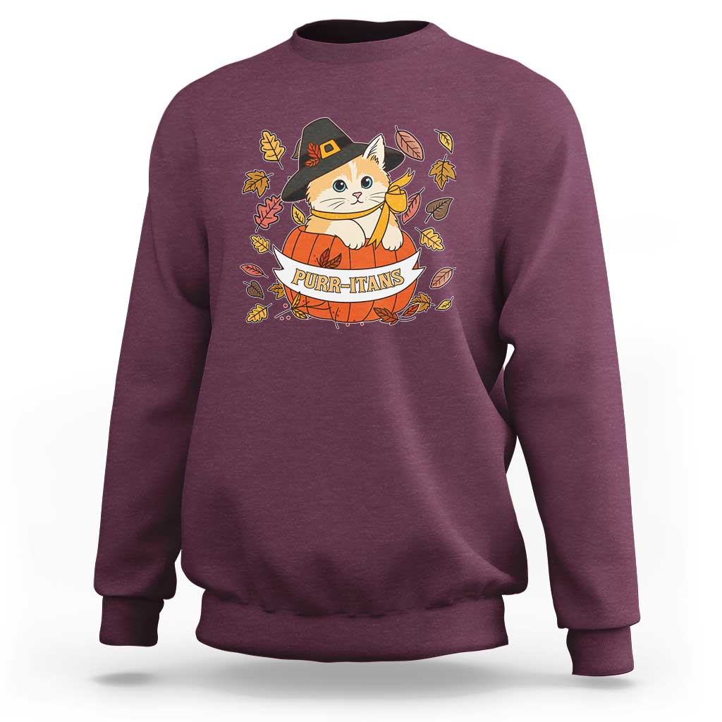 Funny Thanksgiving Cat Lover Sweatshirt Purritans Pilgrim Puritans Hat - Wonder Print Shop