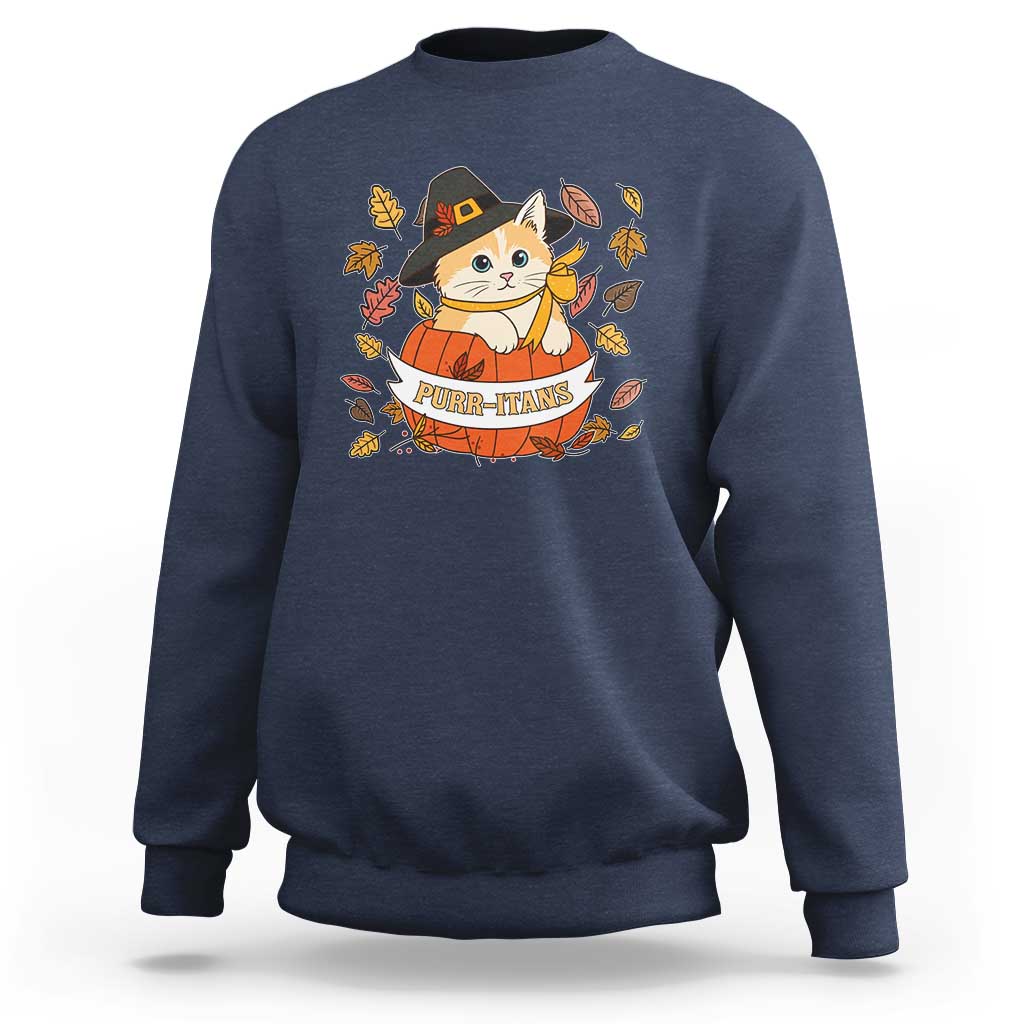 Funny Thanksgiving Cat Lover Sweatshirt Purritans Pilgrim Puritans Hat - Wonder Print Shop