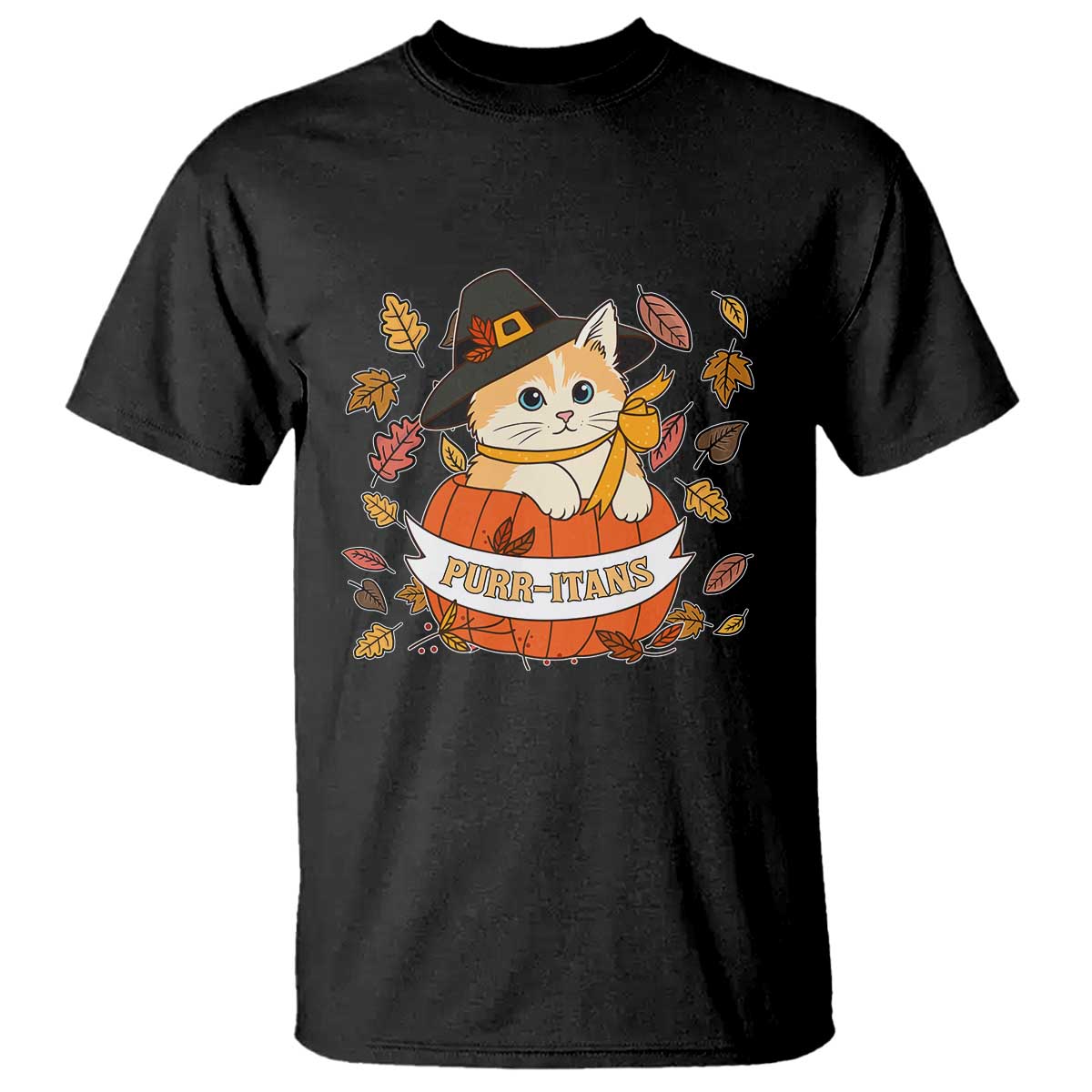 Funny Thanksgiving Cat Lover T Shirt Purritans Pilgrim Puritans Hat - Wonder Print Shop