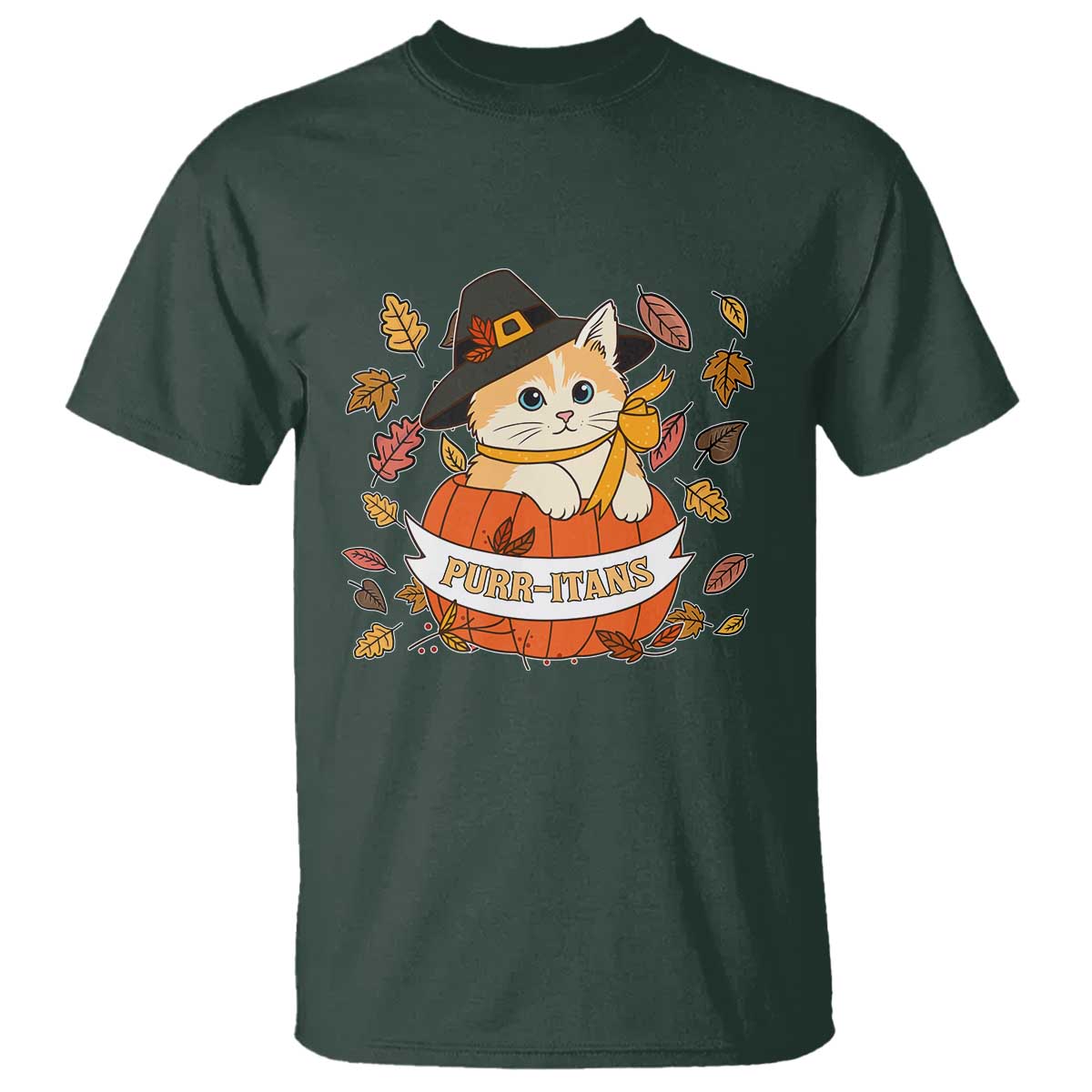 Funny Thanksgiving Cat Lover T Shirt Purritans Pilgrim Puritans Hat - Wonder Print Shop
