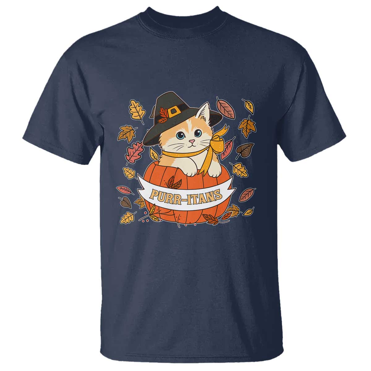 Funny Thanksgiving Cat Lover T Shirt Purritans Pilgrim Puritans Hat - Wonder Print Shop