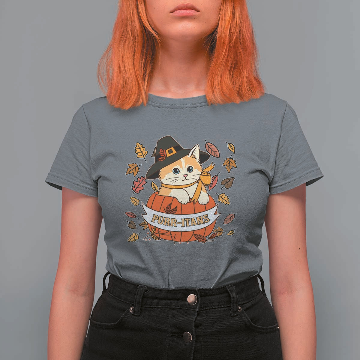 Funny Thanksgiving Cat Lover T Shirt For Women Purritans Pilgrim Puritans Hat - Wonder Print Shop