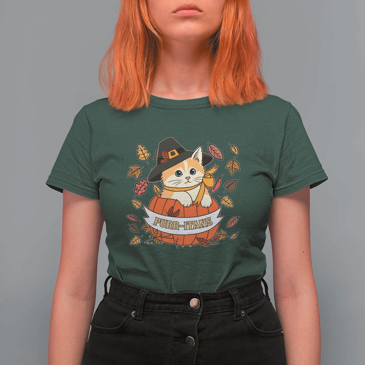 Funny Thanksgiving Cat Lover T Shirt For Women Purritans Pilgrim Puritans Hat - Wonder Print Shop