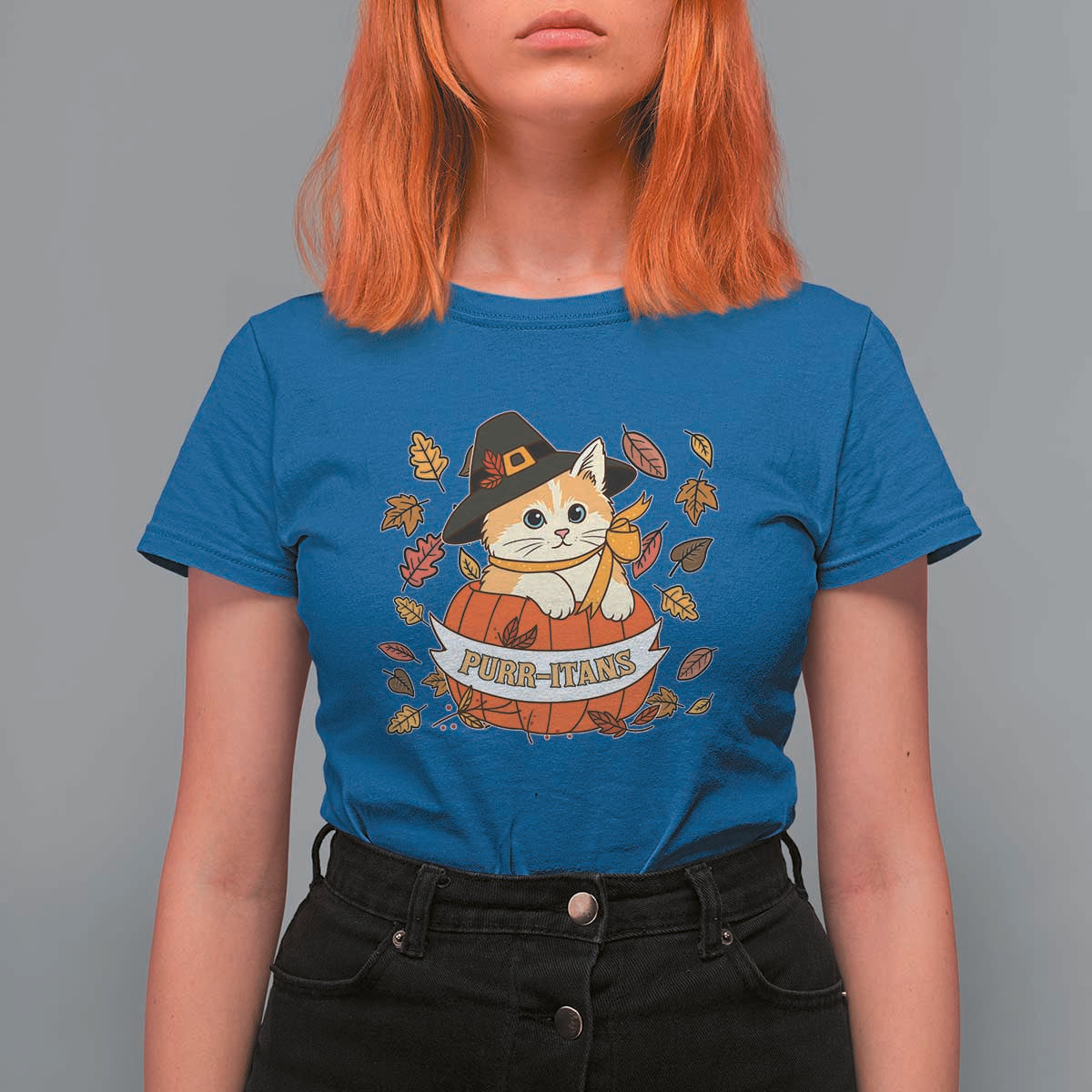 Funny Thanksgiving Cat Lover T Shirt For Women Purritans Pilgrim Puritans Hat - Wonder Print Shop