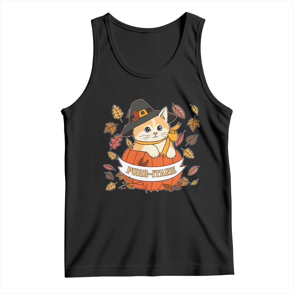 Funny Thanksgiving Cat Lover Tank Top Purritans Pilgrim Puritans Hat - Wonder Print Shop