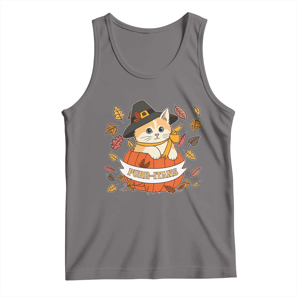 Funny Thanksgiving Cat Lover Tank Top Purritans Pilgrim Puritans Hat - Wonder Print Shop