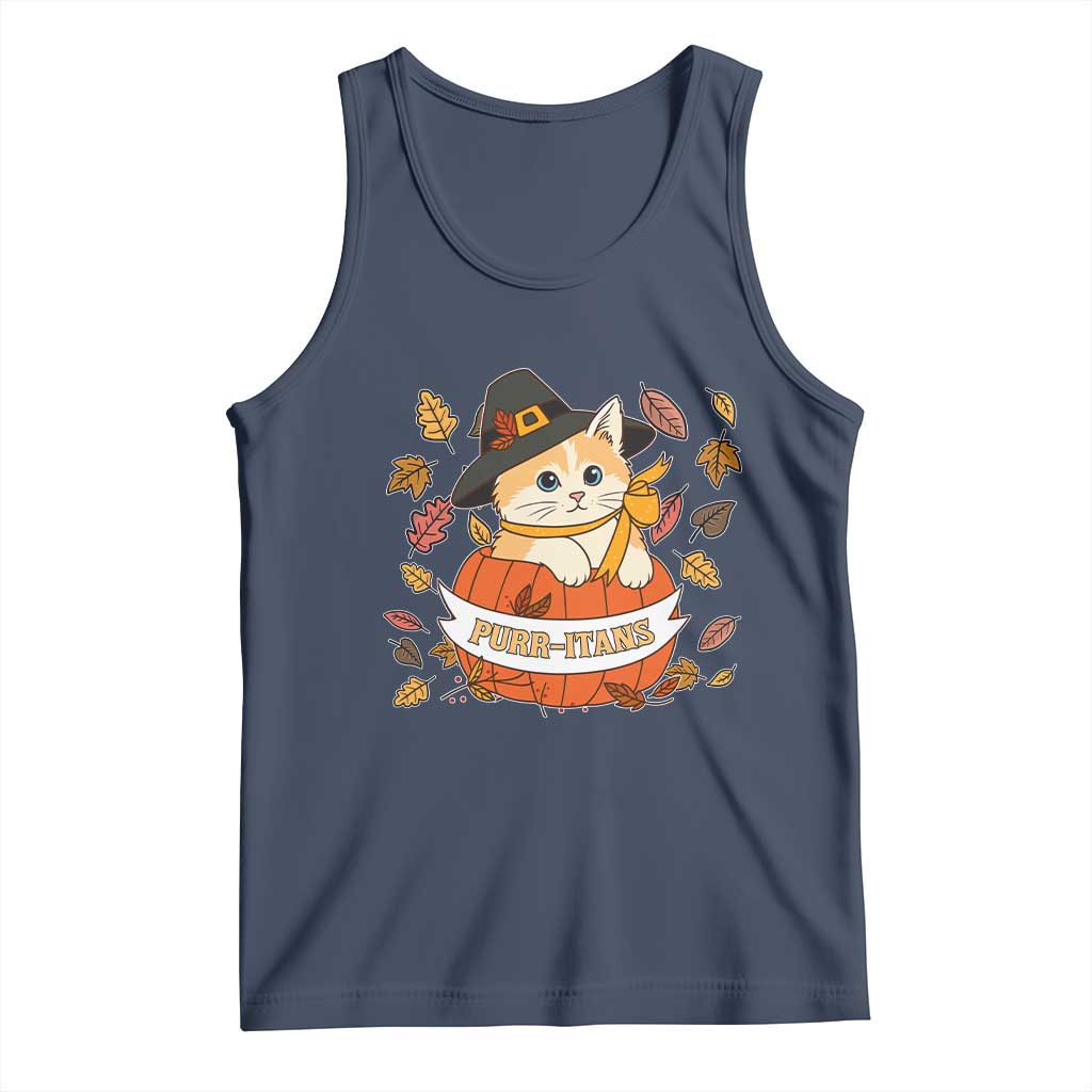 Funny Thanksgiving Cat Lover Tank Top Purritans Pilgrim Puritans Hat - Wonder Print Shop