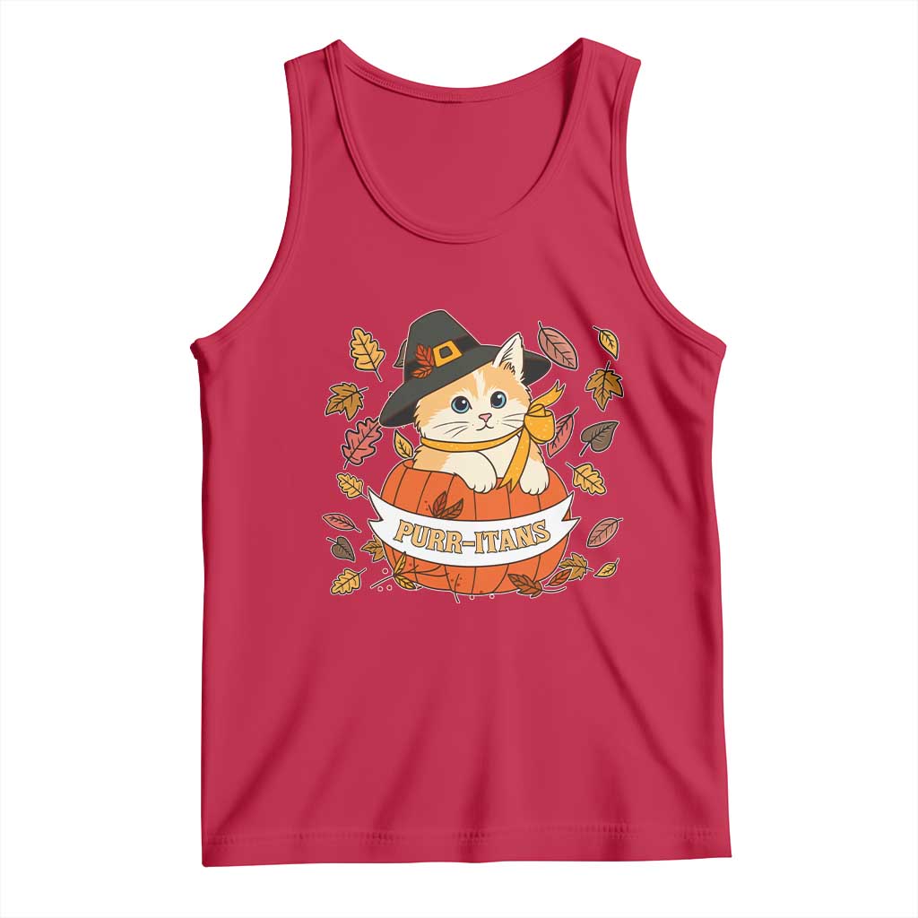 Funny Thanksgiving Cat Lover Tank Top Purritans Pilgrim Puritans Hat - Wonder Print Shop