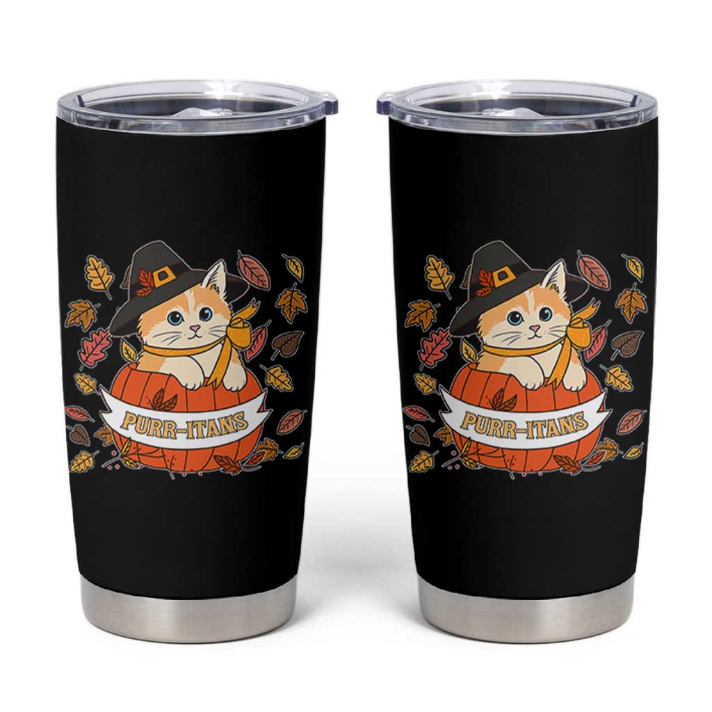 Funny Thanksgiving Cat Lover Tumbler Cup Purritans Pilgrim Puritans Hat - Wonder Print Shop