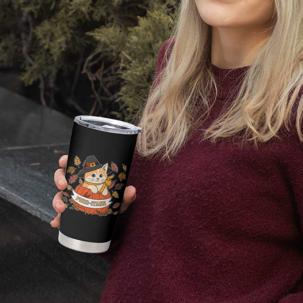 Funny Thanksgiving Cat Lover Tumbler Cup Purritans Pilgrim Puritans Hat - Wonder Print Shop