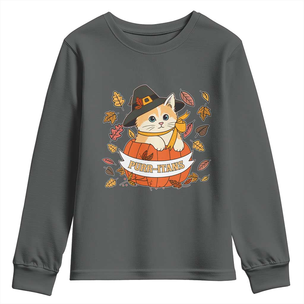Funny Thanksgiving Cat Lover Youth Sweatshirt Purritans Pilgrim Puritans Hat - Wonder Print Shop