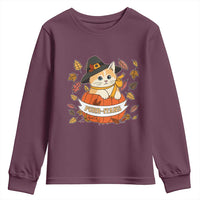 Funny Thanksgiving Cat Lover Youth Sweatshirt Purritans Pilgrim Puritans Hat - Wonder Print Shop