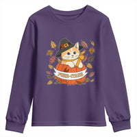 Funny Thanksgiving Cat Lover Youth Sweatshirt Purritans Pilgrim Puritans Hat - Wonder Print Shop
