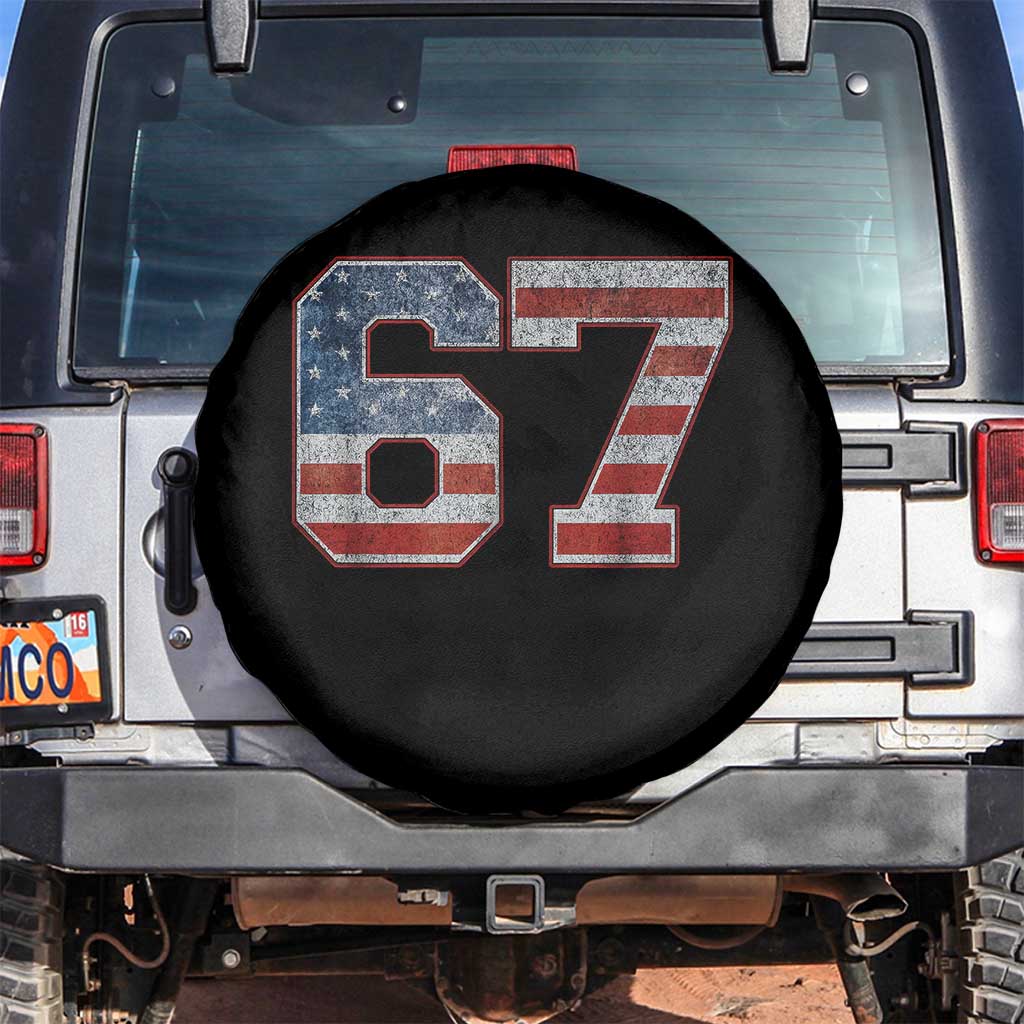 Funny Six Seven 67 Meme Vintage American Flag Spare Tire Cover - Wonder Print Shop