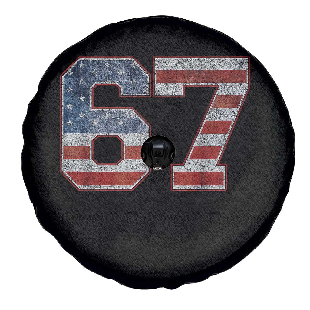 Funny Six Seven 67 Meme Vintage American Flag Spare Tire Cover - Wonder Print Shop