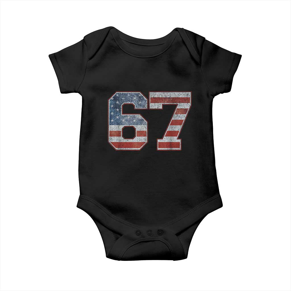 Funny Six Seven 67 Meme Vintage American Flag Baby Onesie - Wonder Print Shop