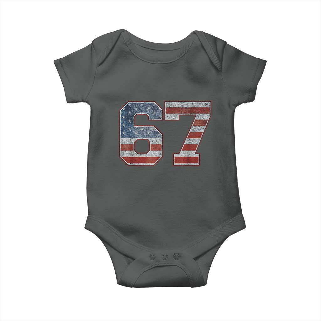 Funny Six Seven 67 Meme Vintage American Flag Baby Onesie - Wonder Print Shop