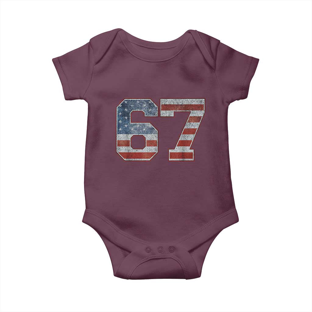 Funny Six Seven 67 Meme Vintage American Flag Baby Onesie - Wonder Print Shop