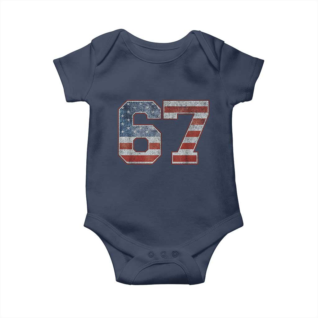 Funny Six Seven 67 Meme Vintage American Flag Baby Onesie - Wonder Print Shop