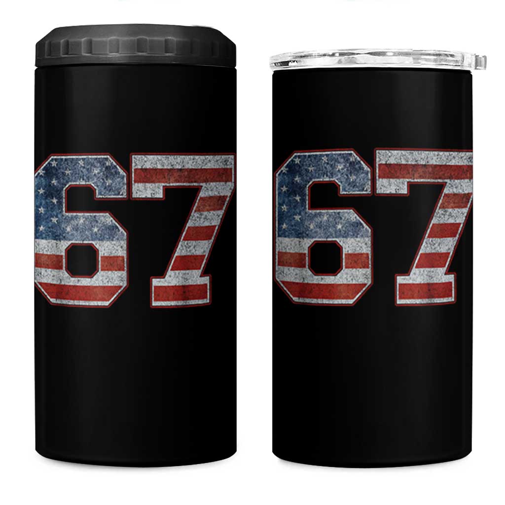 Funny Six Seven 67 Meme Vintage American Flag 4 in 1 Can Cooler Tumbler - Wonder Print Shop