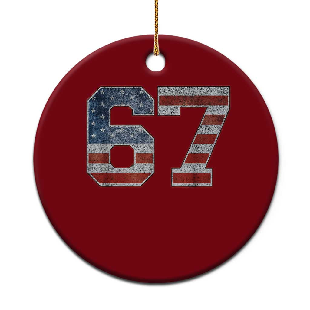 Funny Six Seven 67 Meme Vintage American Flag Ceramic Ornament - Wonder Print Shop