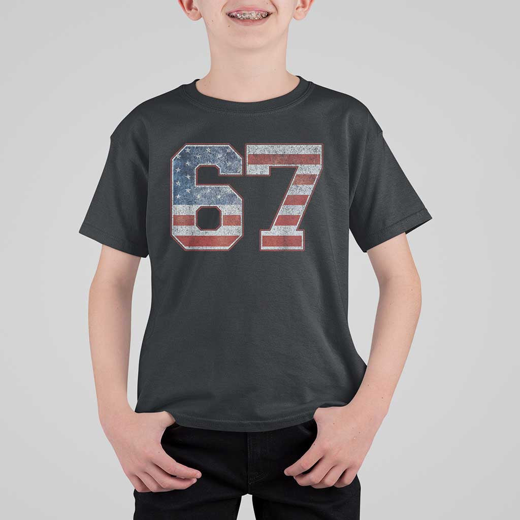 Funny Six Seven 67 Meme Vintage American Flag T Shirt For Kid - Wonder Print Shop
