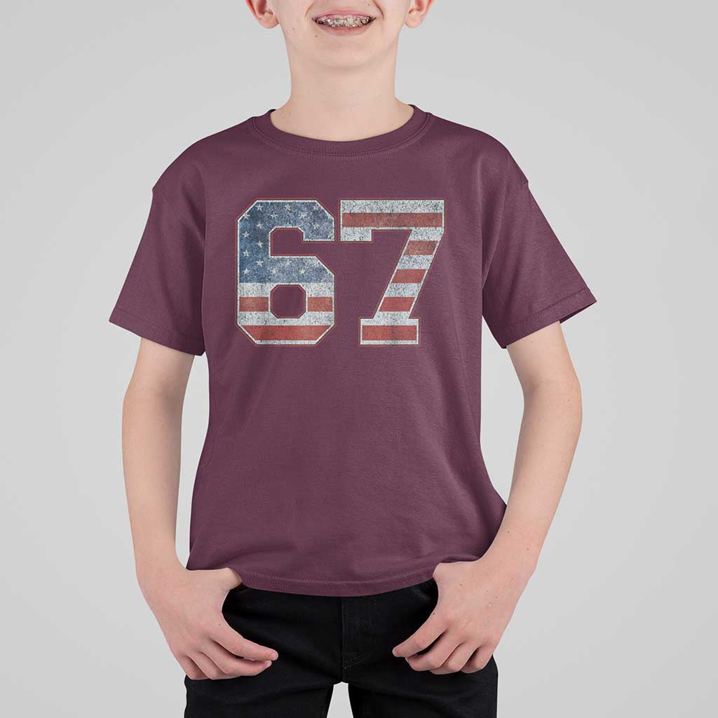 Funny Six Seven 67 Meme Vintage American Flag T Shirt For Kid - Wonder Print Shop