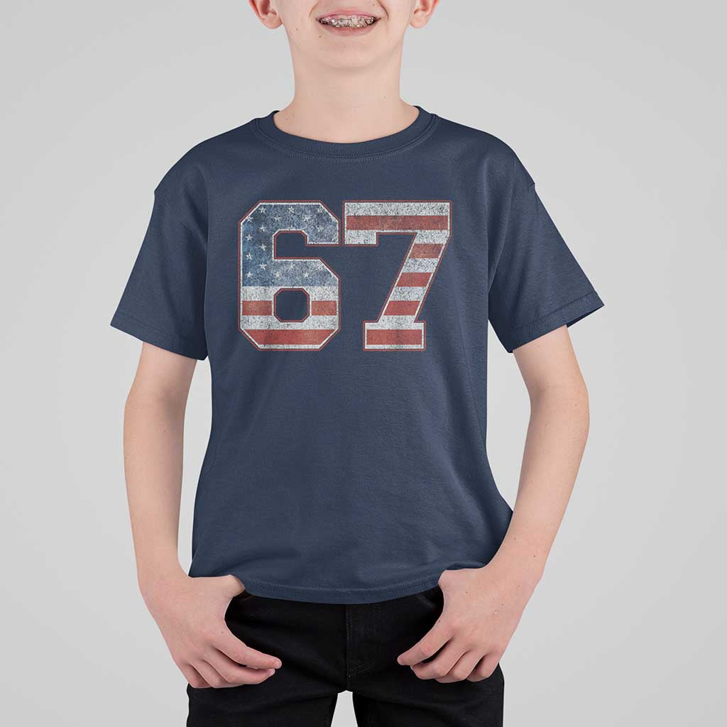 Funny Six Seven 67 Meme Vintage American Flag T Shirt For Kid - Wonder Print Shop