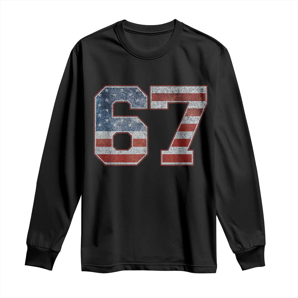 Funny Six Seven 67 Meme Vintage American Flag Long Sleeve Shirt - Wonder Print Shop