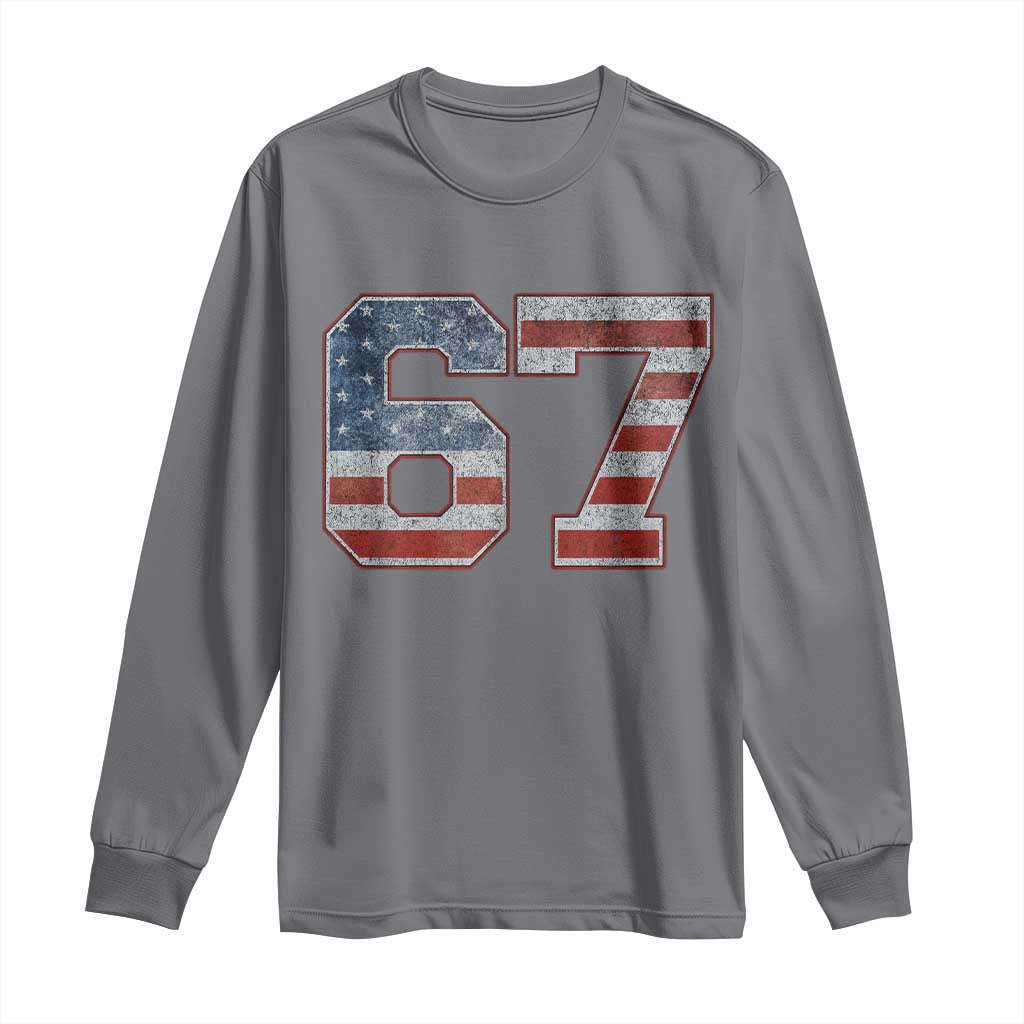 Funny Six Seven 67 Meme Vintage American Flag Long Sleeve Shirt - Wonder Print Shop