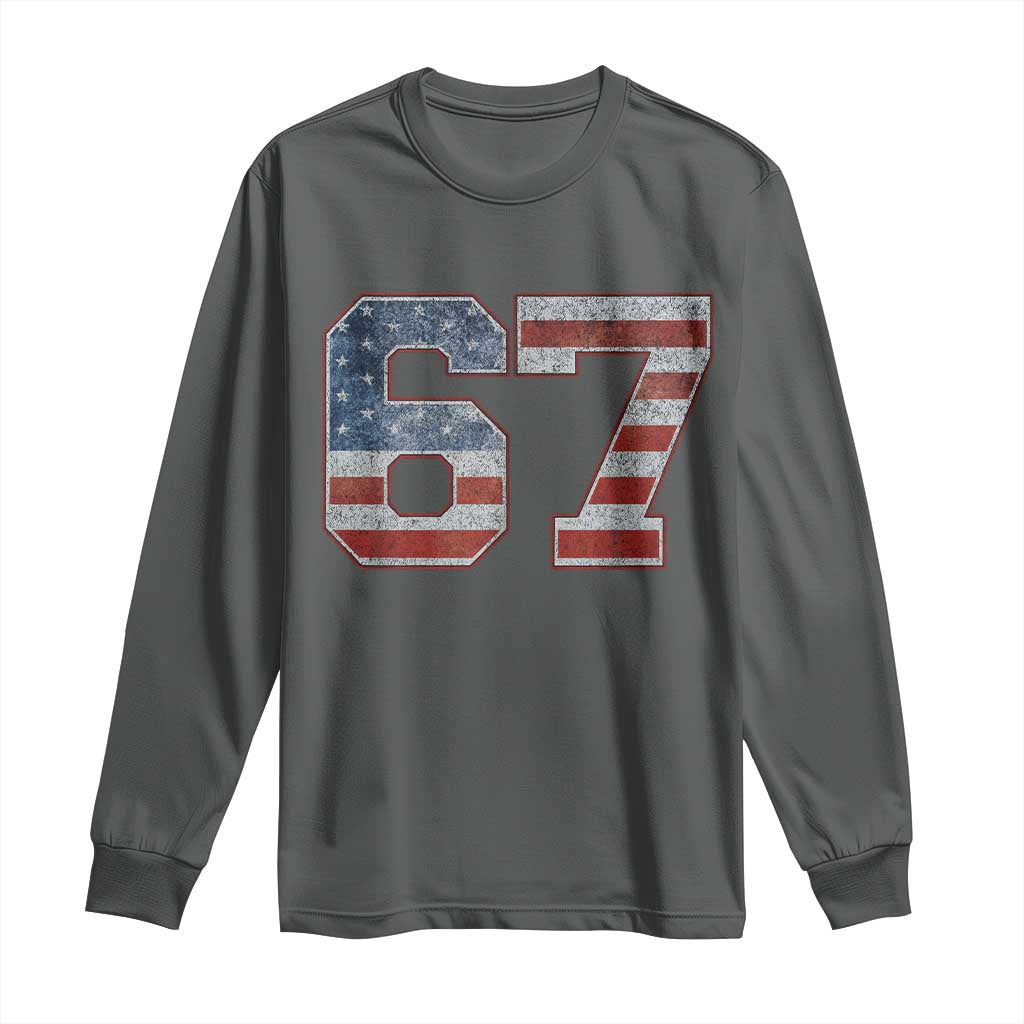 Funny Six Seven 67 Meme Vintage American Flag Long Sleeve Shirt - Wonder Print Shop