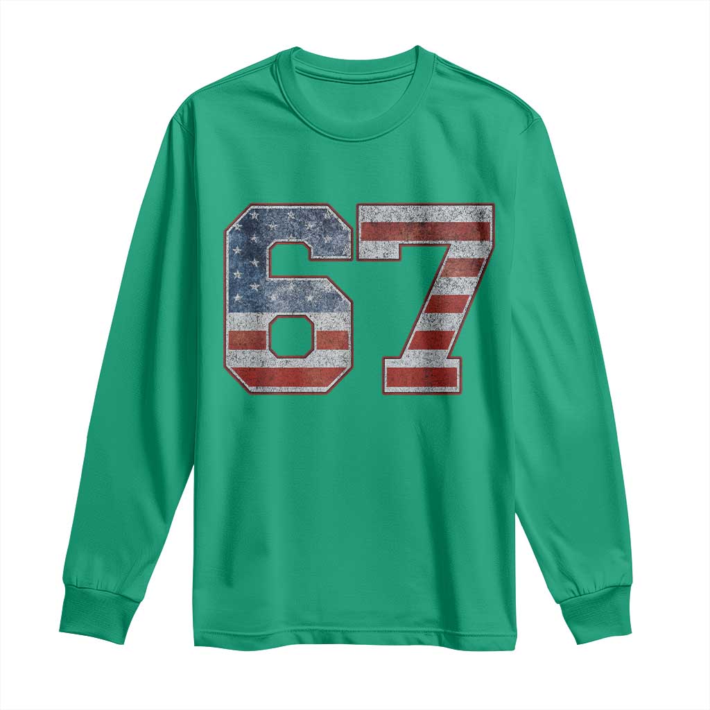 Funny Six Seven 67 Meme Vintage American Flag Long Sleeve Shirt - Wonder Print Shop