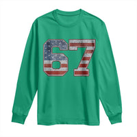 Funny Six Seven 67 Meme Vintage American Flag Long Sleeve Shirt - Wonder Print Shop