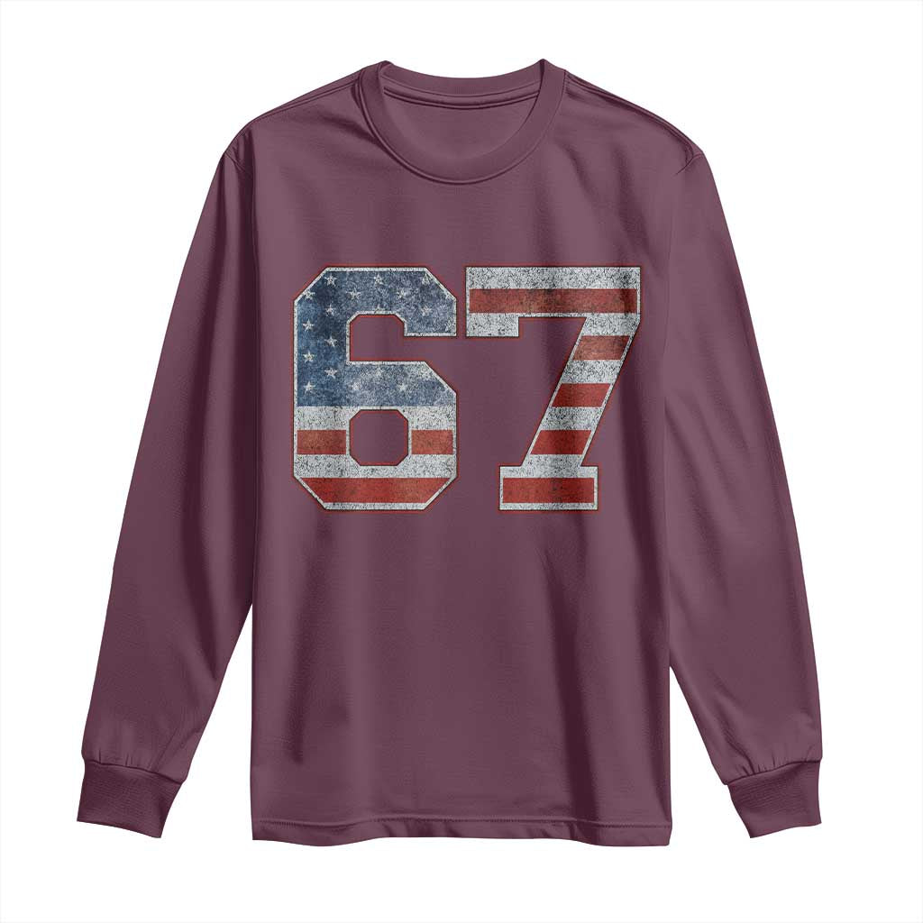 Funny Six Seven 67 Meme Vintage American Flag Long Sleeve Shirt - Wonder Print Shop