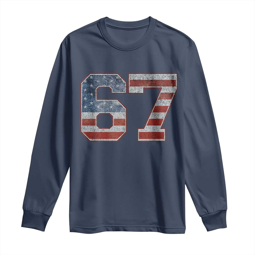 Funny Six Seven 67 Meme Vintage American Flag Long Sleeve Shirt - Wonder Print Shop