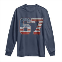 Funny Six Seven 67 Meme Vintage American Flag Long Sleeve Shirt - Wonder Print Shop