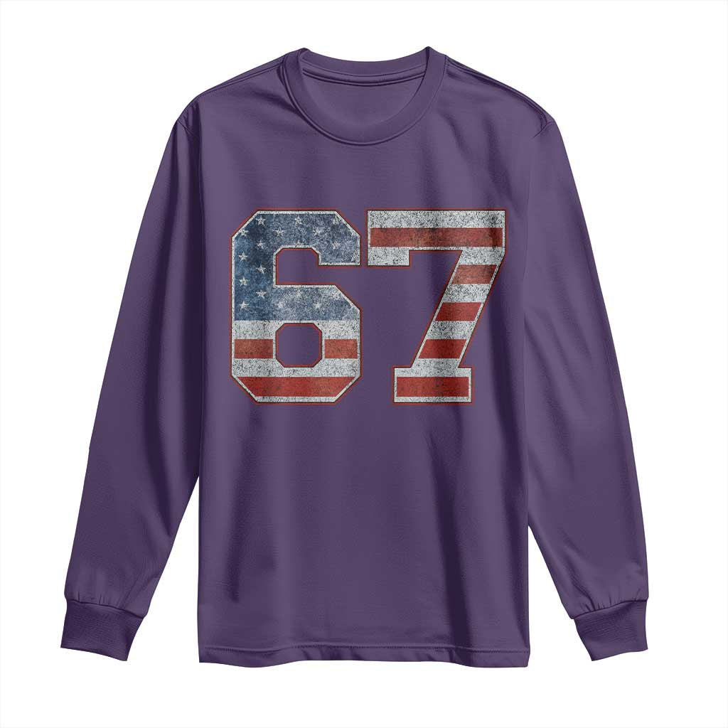 Funny Six Seven 67 Meme Vintage American Flag Long Sleeve Shirt - Wonder Print Shop