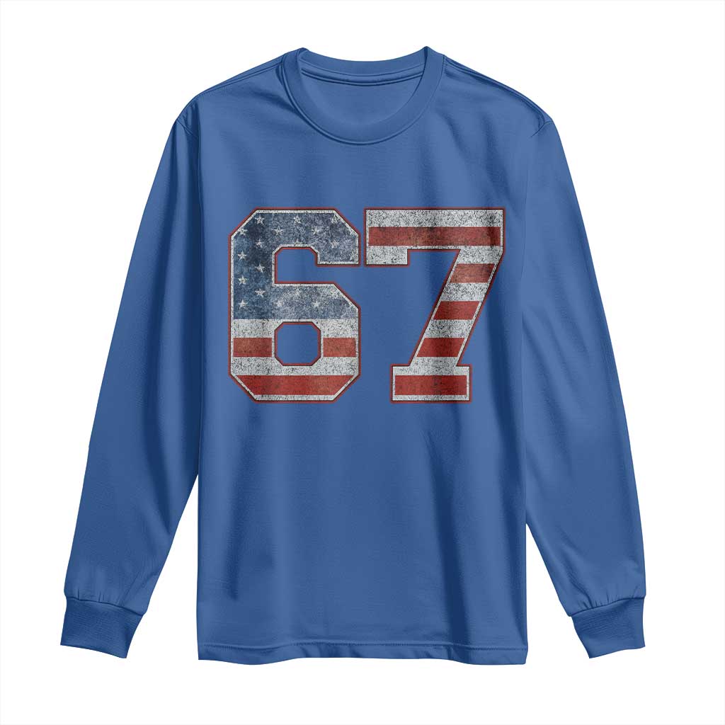 Funny Six Seven 67 Meme Vintage American Flag Long Sleeve Shirt - Wonder Print Shop