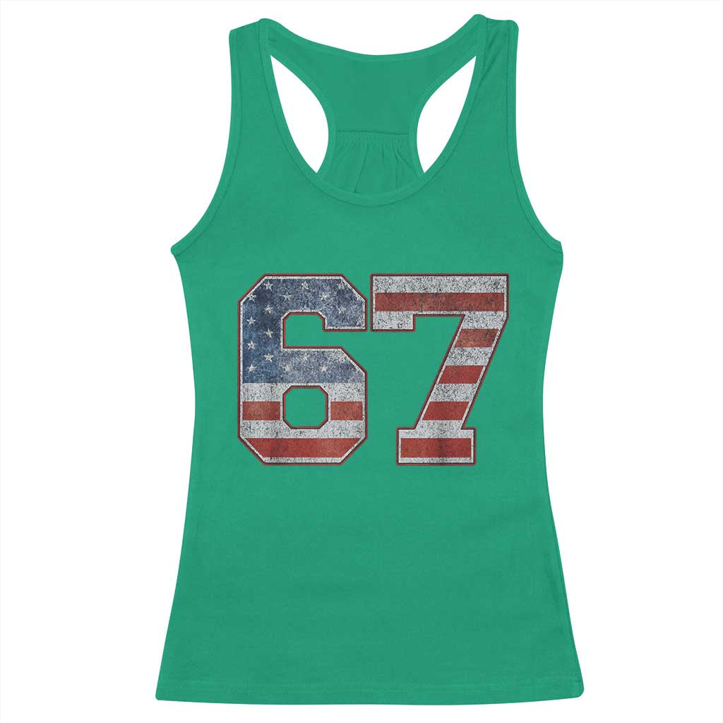 Funny Six Seven 67 Meme Vintage American Flag Racerback Tank Top - Wonder Print Shop