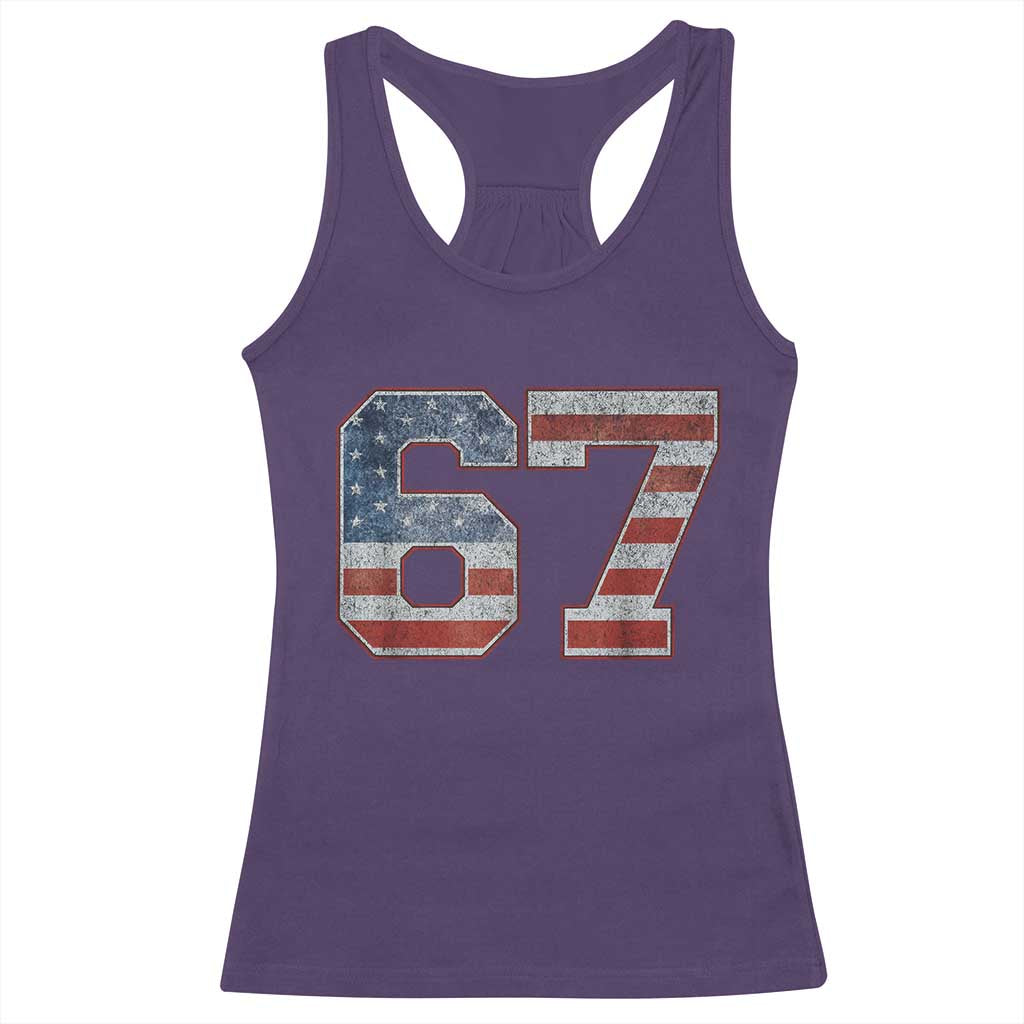 Funny Six Seven 67 Meme Vintage American Flag Racerback Tank Top - Wonder Print Shop