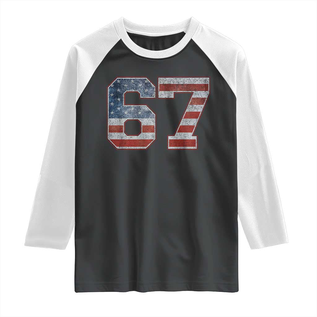 Funny Six Seven 67 Meme Vintage American Flag Raglan Shirt - Wonder Print Shop
