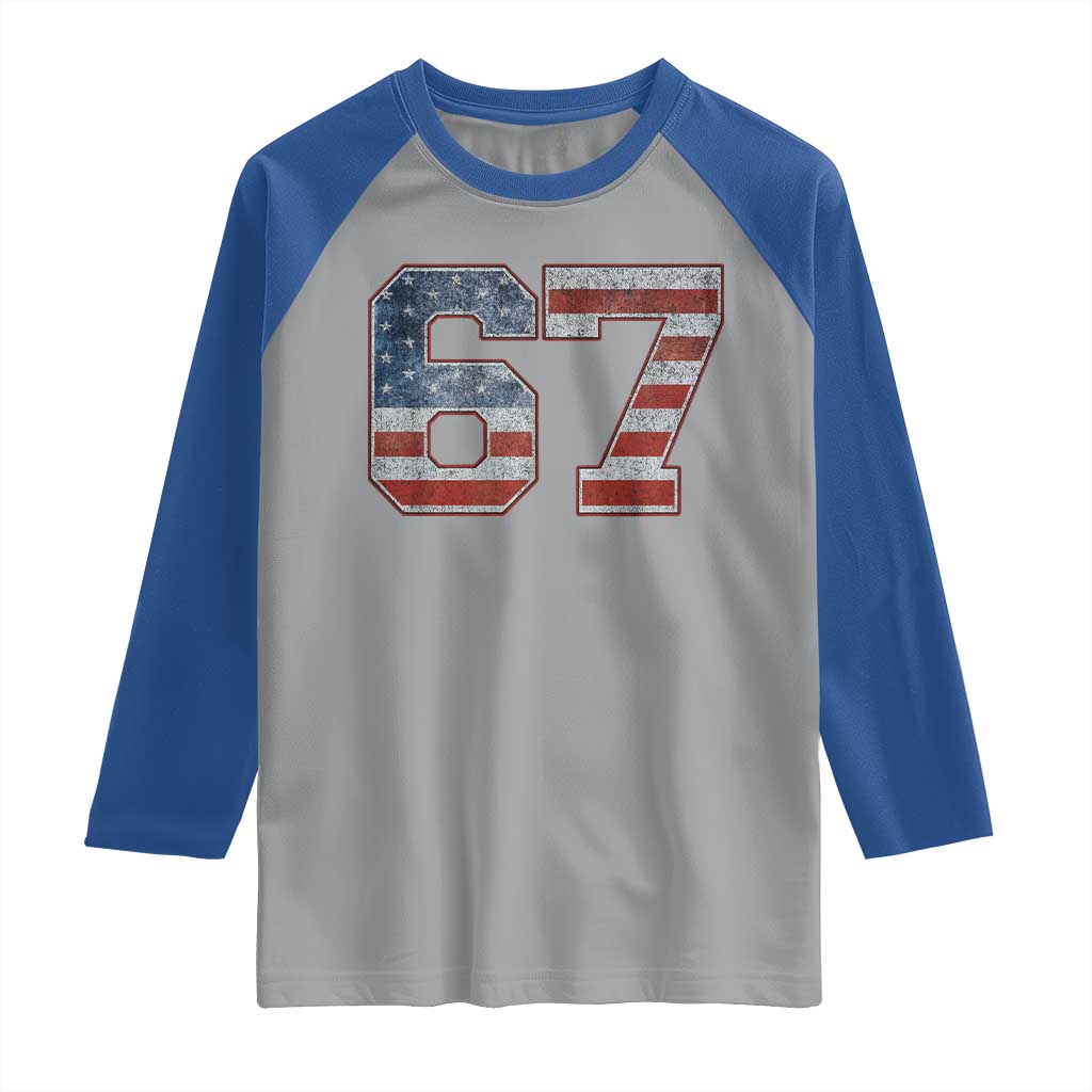 Funny Six Seven 67 Meme Vintage American Flag Raglan Shirt - Wonder Print Shop