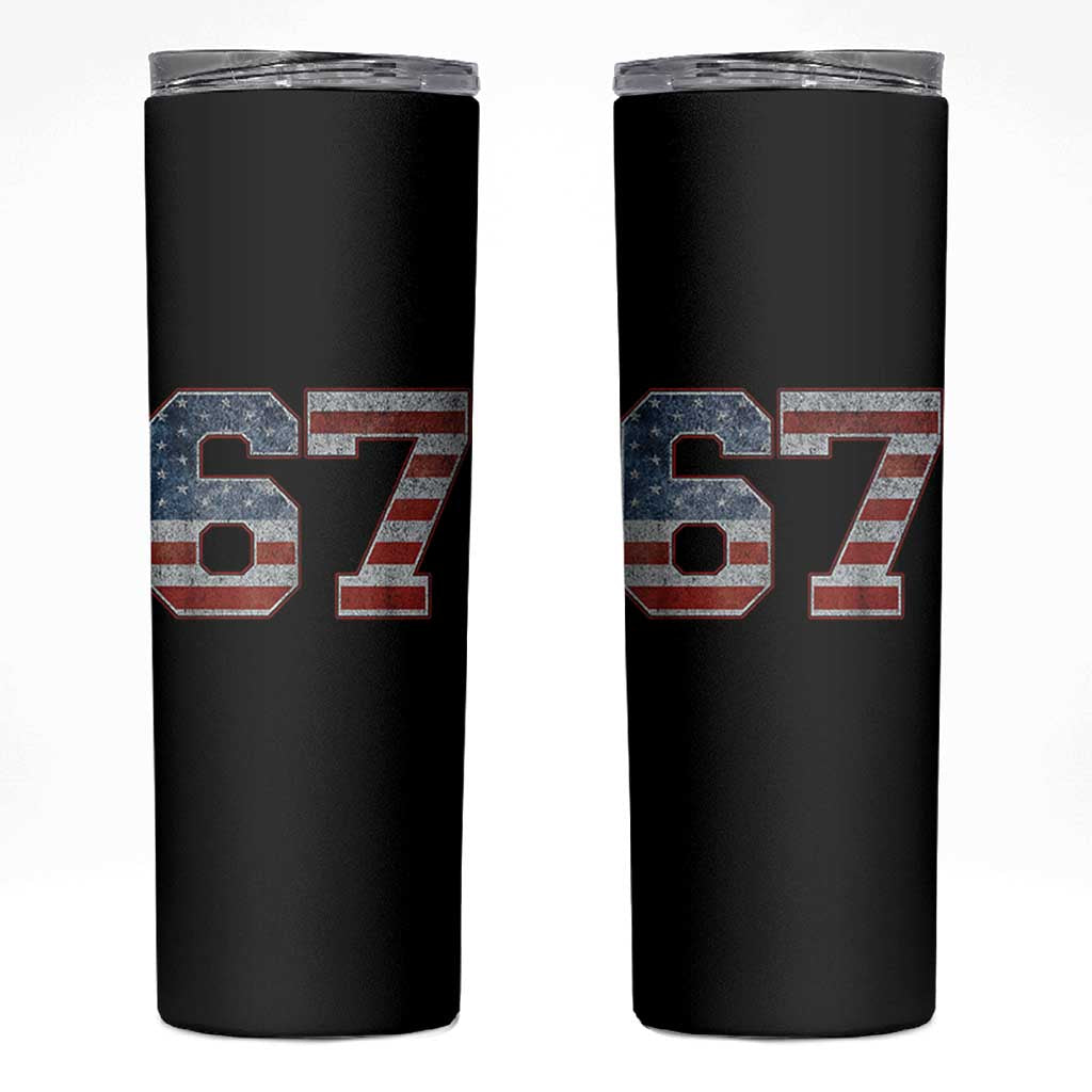 Funny Six Seven 67 Meme Vintage American Flag Skinny Tumbler - Wonder Print Shop