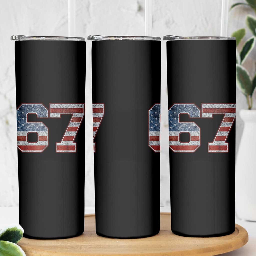 Funny Six Seven 67 Meme Vintage American Flag Skinny Tumbler - Wonder Print Shop